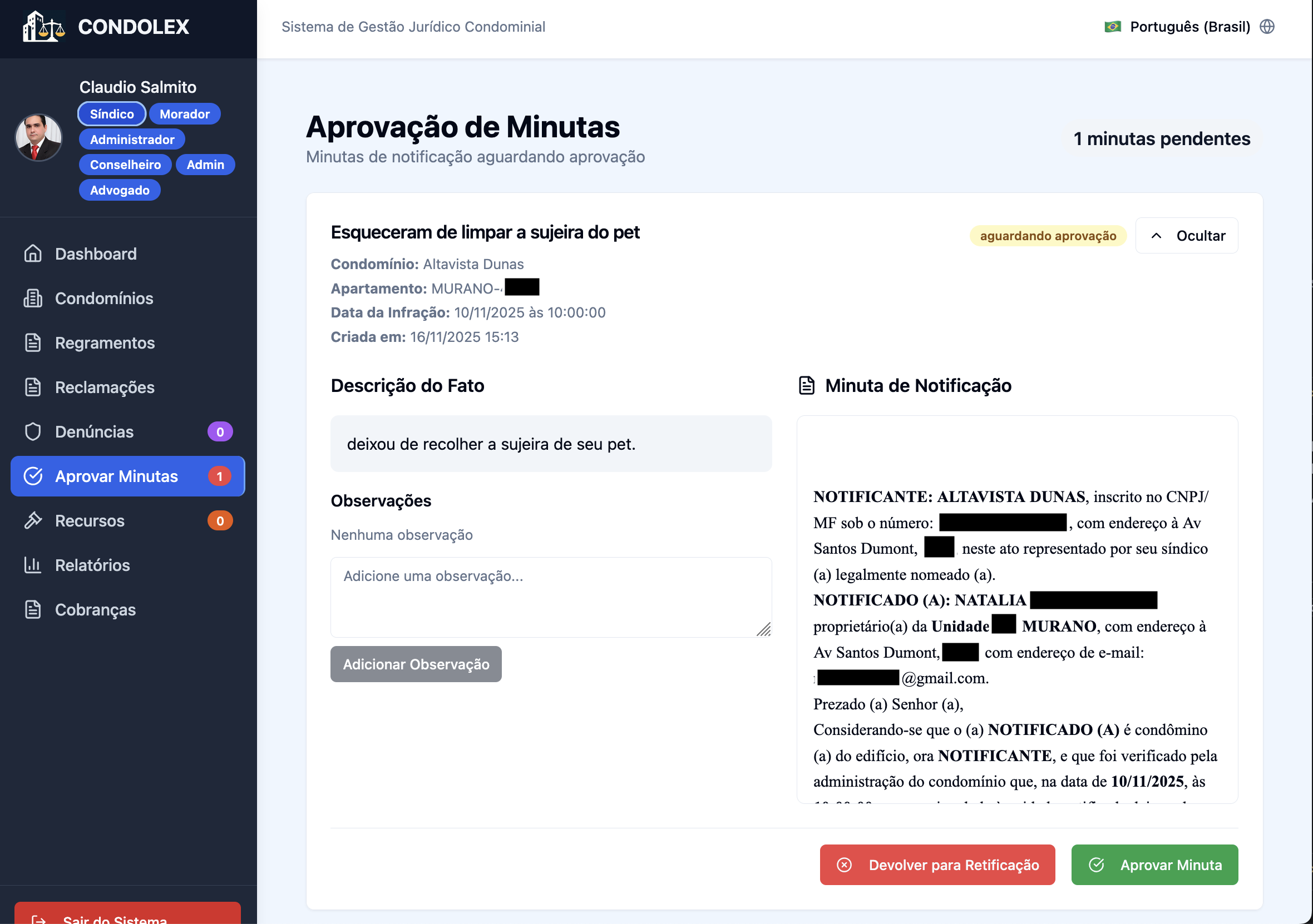 Acompanhamento jurídico no CONDOLEX