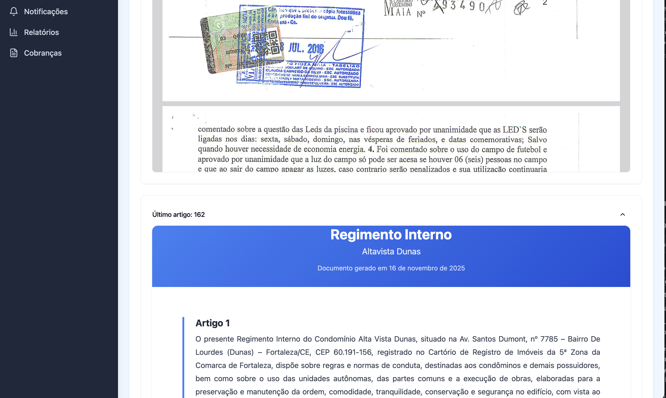 Tela do jurídico do CONDOLEX