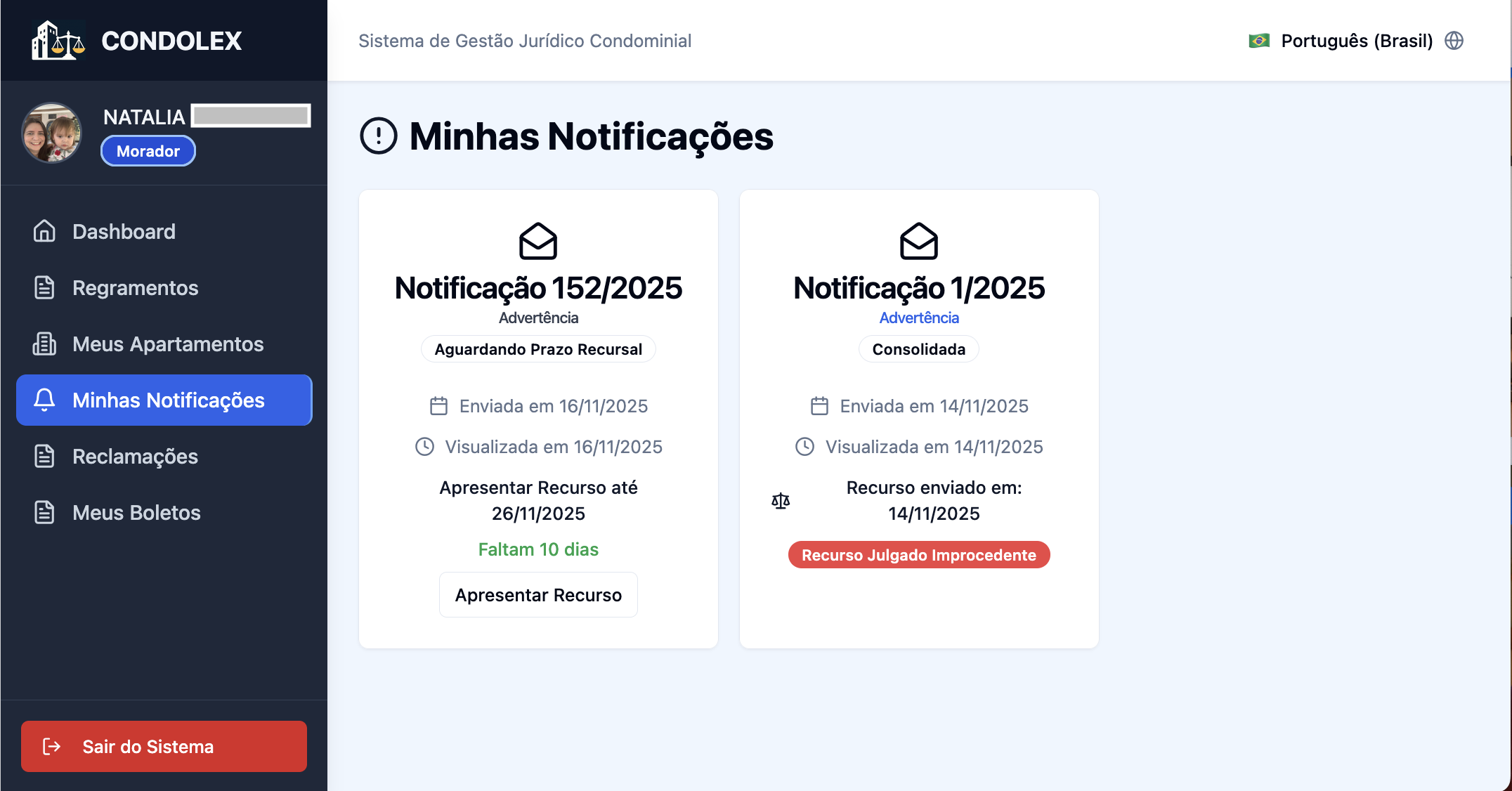 Tela de recursos do CONDOLEX